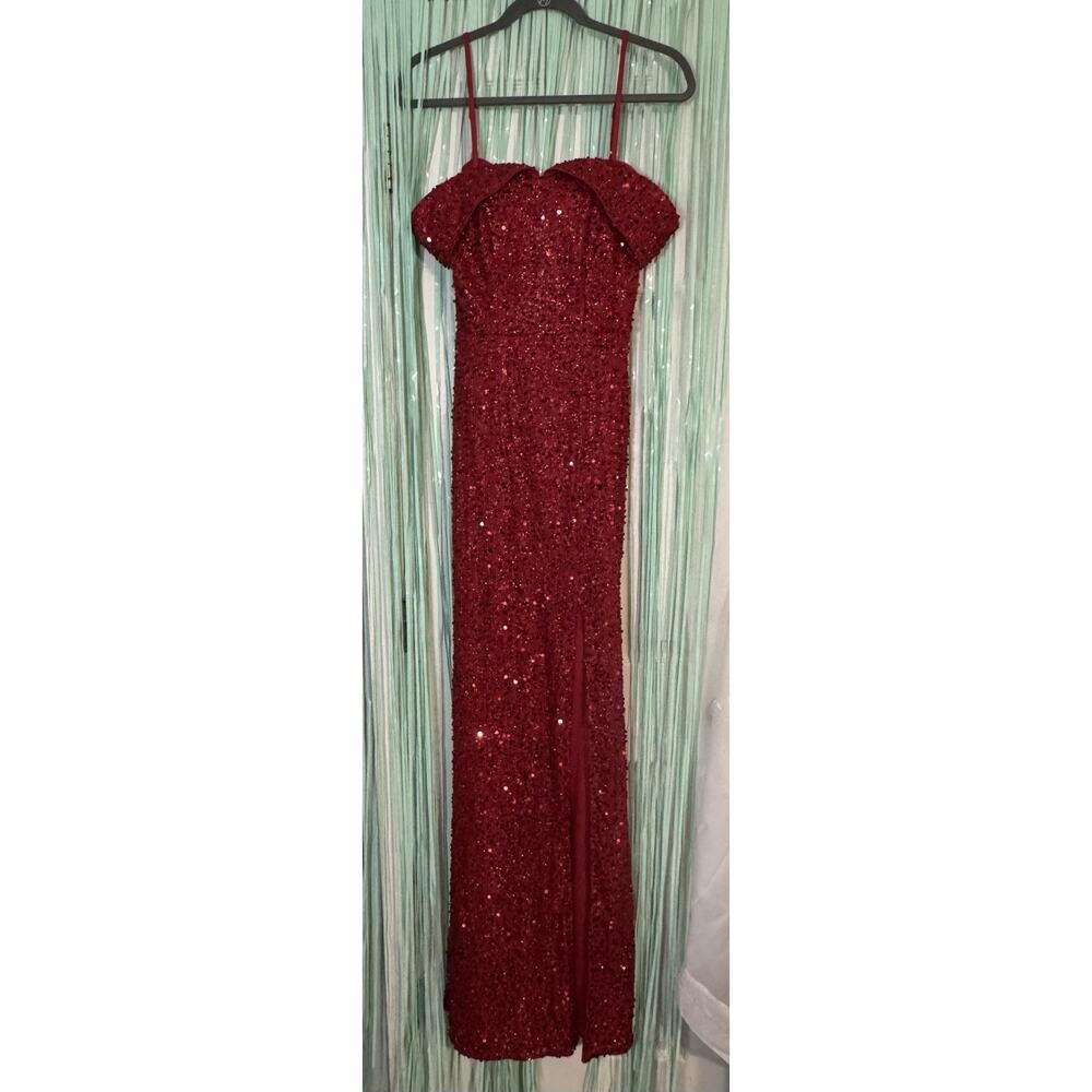 Dressalisa Red Sequin Floor Length Gown, Strapless, Party, Formal, Size S